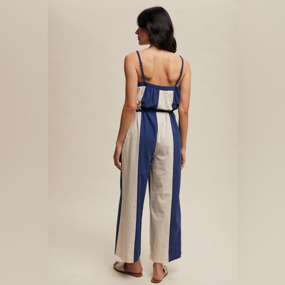 Listicle Navy and Cream Striped Wide-Leg Jumpsuit - Picture 3 of 4